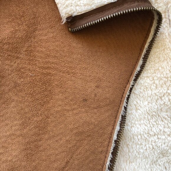 NAMELESS Faux Sherpa Vest Jacket Thick Warm Sleeveless Cognac & Cream Moto Zip S - Picture 16 of 16